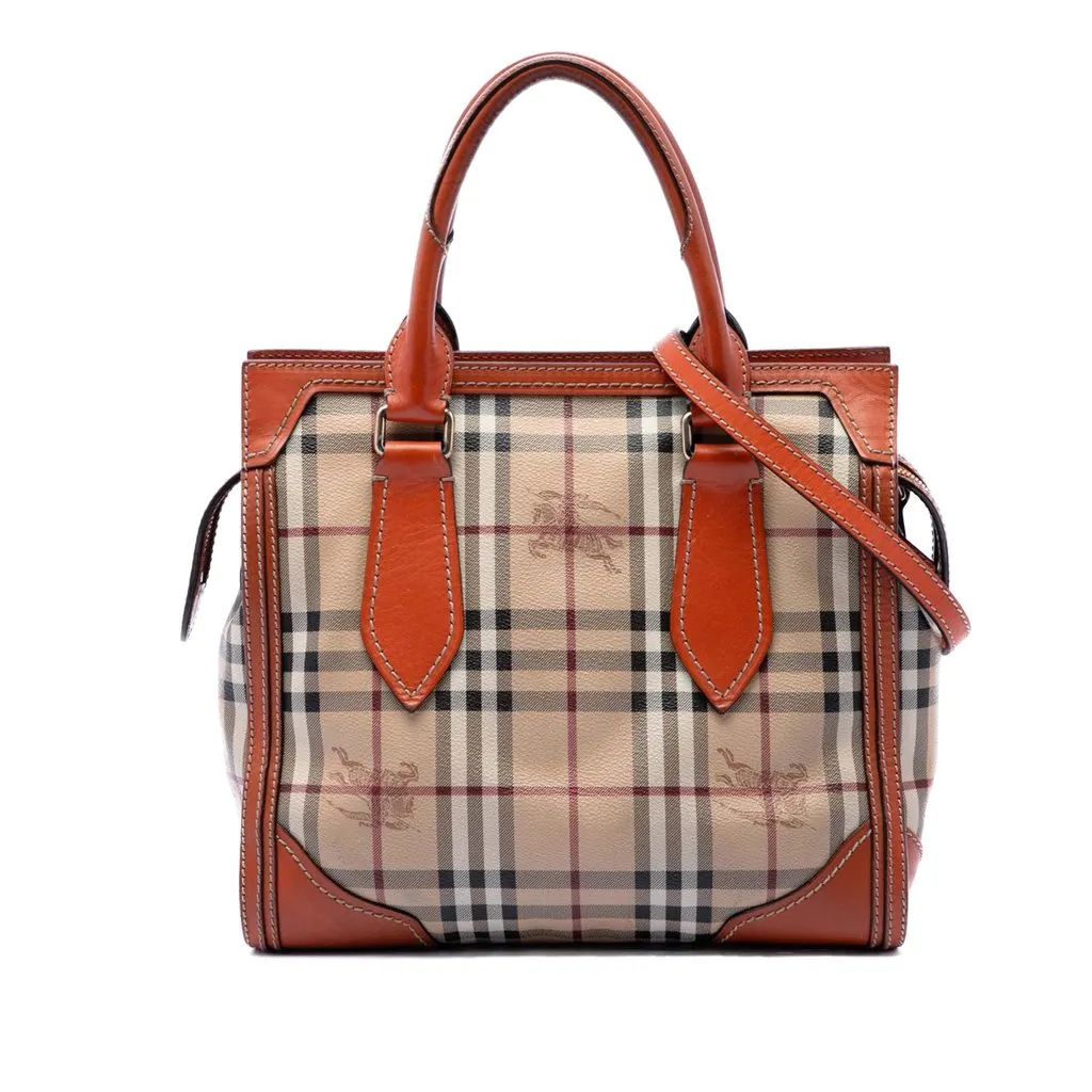 Burberry Small Haymarket Check Coated Canvas Honeywood Tote Beige Very good - Front View