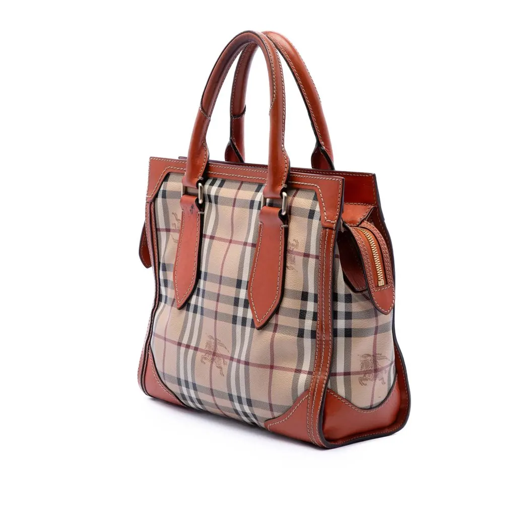 Burberry Small Haymarket Check Coated Canvas Honeywood Tote Beige Very good - Back View