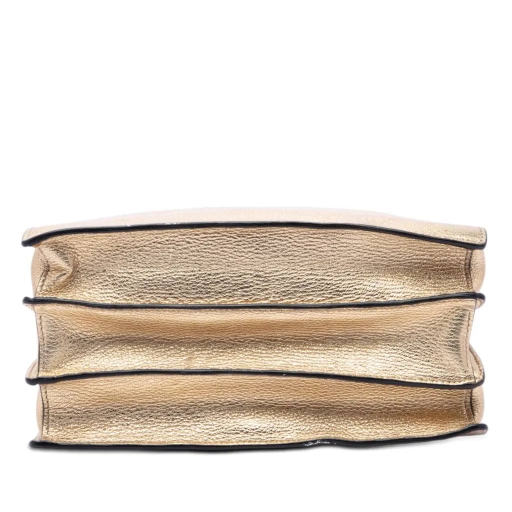 Miu Miu Metallic Goatskin Madras Push Lock Tote Gold Leather Very good - Inside View