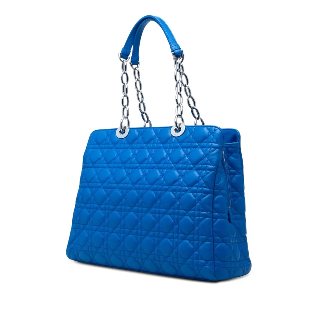 Dior Large Lambskin Cannage Soft Zipped Lady Dior Shopping Tote Blue Leather Very good - Back View