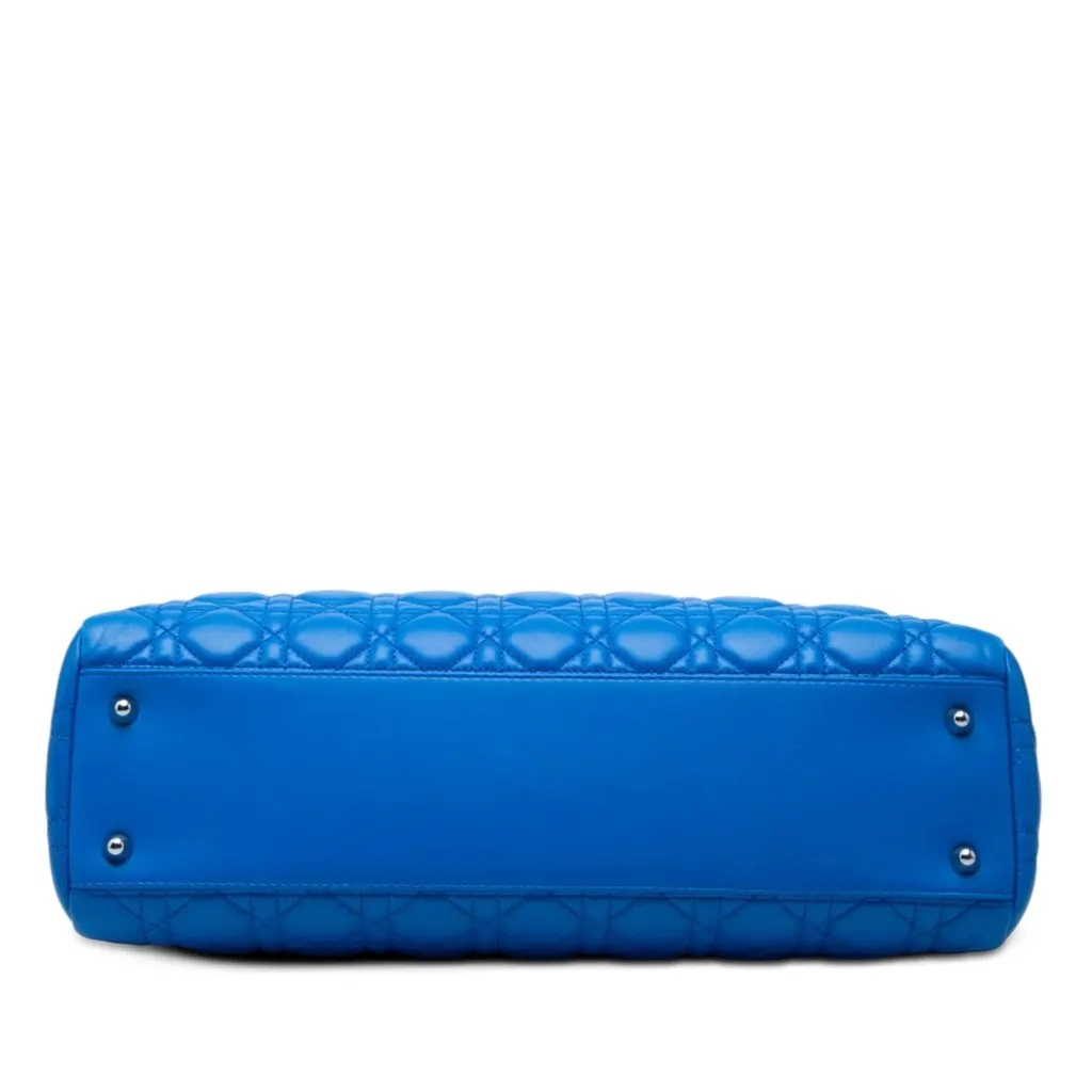 Dior Large Lambskin Cannage Soft Zipped Lady Dior Shopping Tote Blue Leather Very good - Inside View