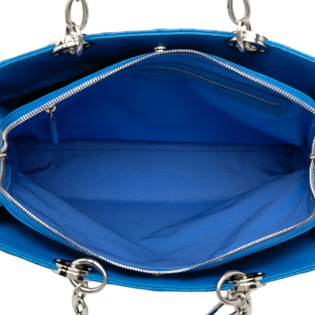 Dior Large Lambskin Cannage Soft Zipped Lady Dior Shopping Tote Blue Leather Very good - Model View