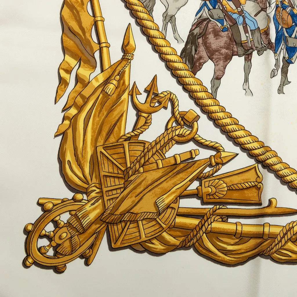 Hermès Marine et Cavalerie Silk Scarf 90 White Silk Very good - Box View
