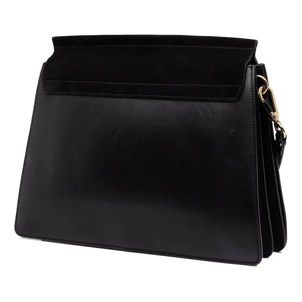 Chloé Medium Calfskin and Suede Faye Crossbody Black Leather Good - Back View