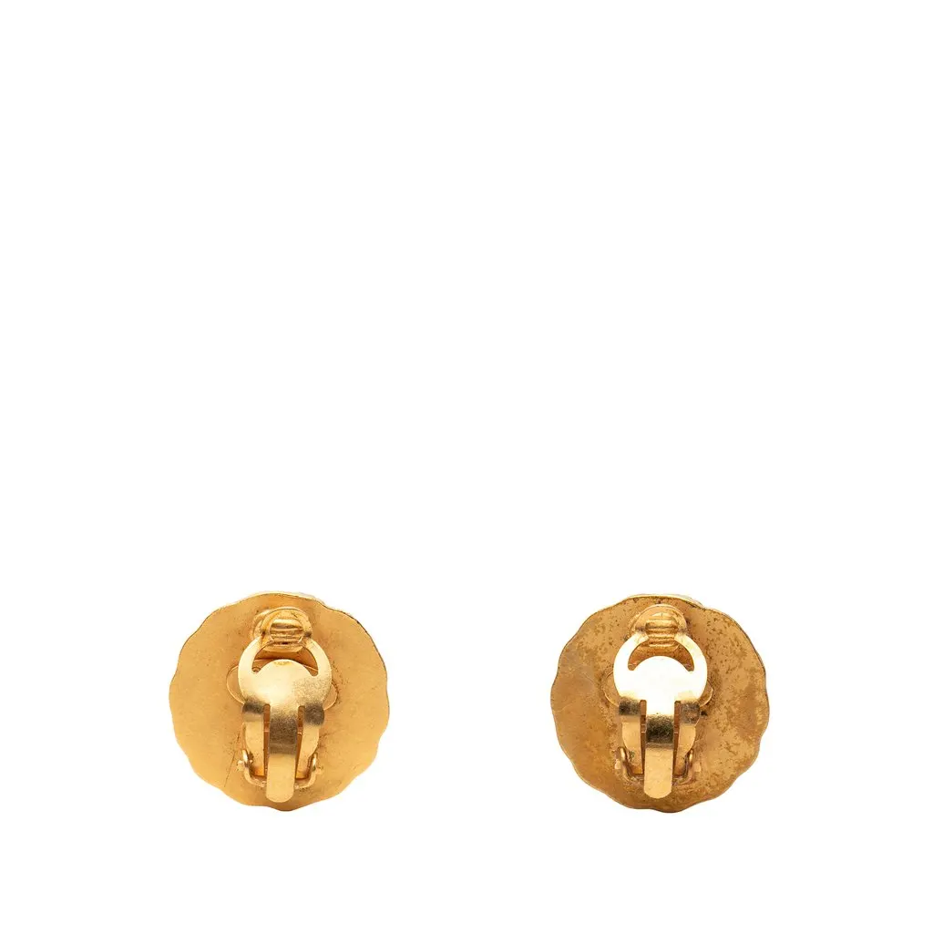 Chanel CC Gold Plated Round Clip On Earrings Gold Metal Very good - Back View