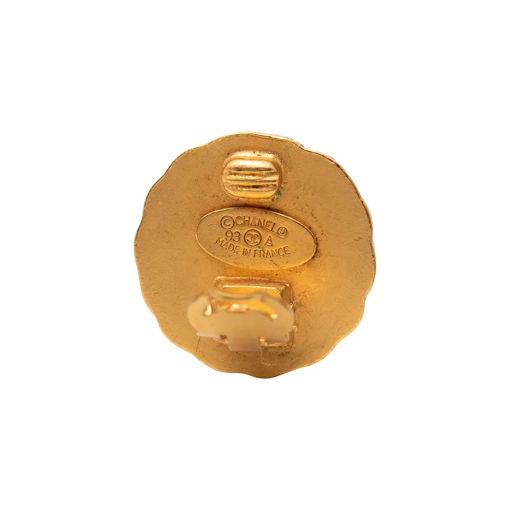 Chanel CC Gold Plated Round Clip On Earrings Gold Metal Very good - Inside View