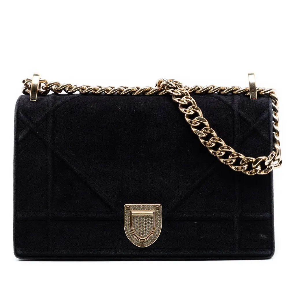 Dior Small Velvet Diorama Flap Black Very good - Front View