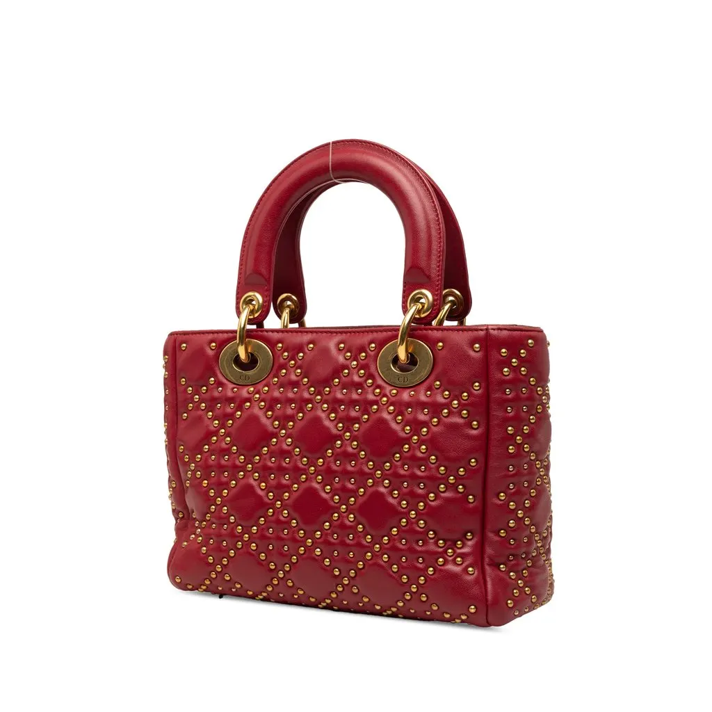 Dior Small Lambskin Cannage Studded Supple Lady Dior Red Leather Very good - Back View