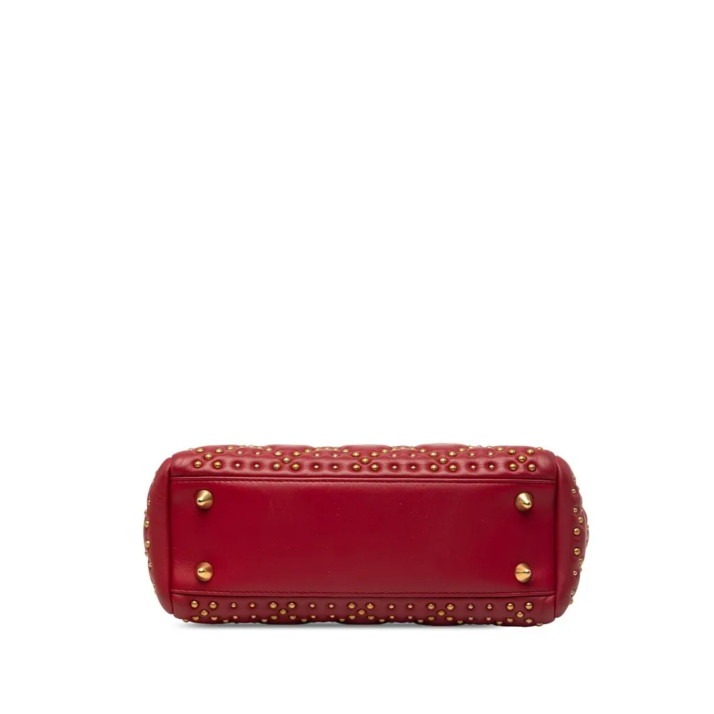 Dior Small Lambskin Cannage Studded Supple Lady Dior Red Leather Very good - Inside View