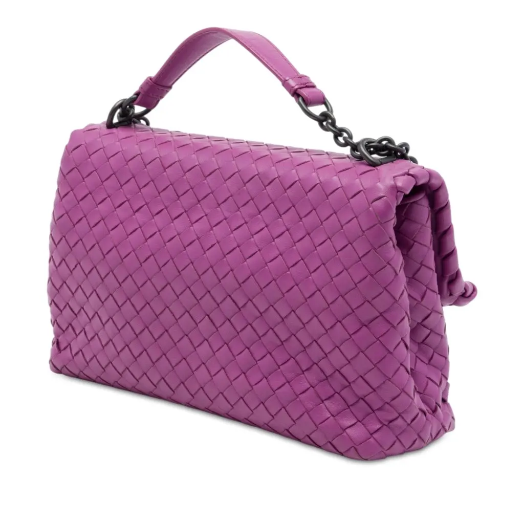 Bottega Veneta Small Nappa Intrecciato Olimpia Shoulder Bag Purple Leather Very good - Back View
