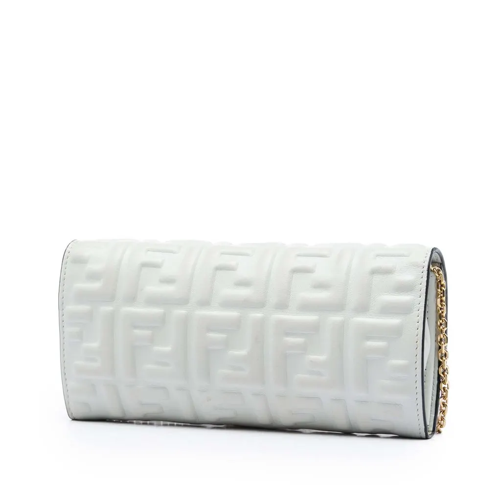 Fendi Zucca Embossed Nappa Baguette Continental Wallet With Chain White Leather Very good - Back View