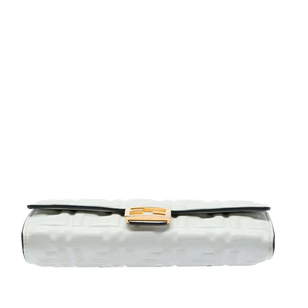 Fendi Zucca Embossed Nappa Baguette Continental Wallet With Chain White Leather Very good - Inside View