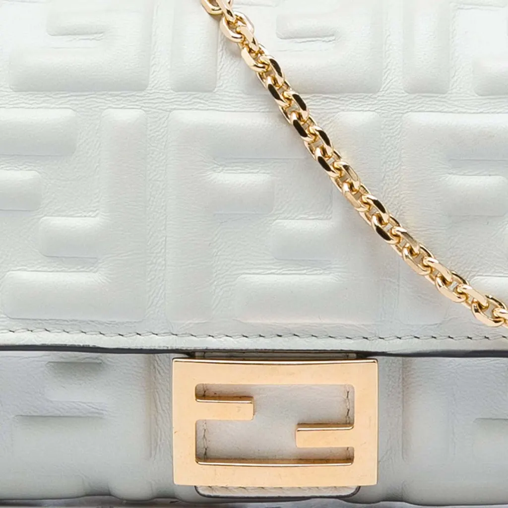 Fendi Zucca Embossed Nappa Baguette Continental Wallet With Chain White Leather Very good - Box View