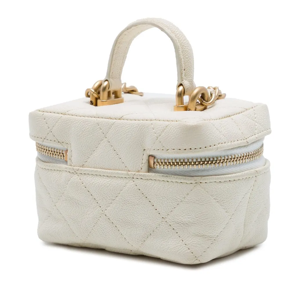 Chanel Mini Caviar Chain Zip Around Vanity Case White Leather Very good - Back View