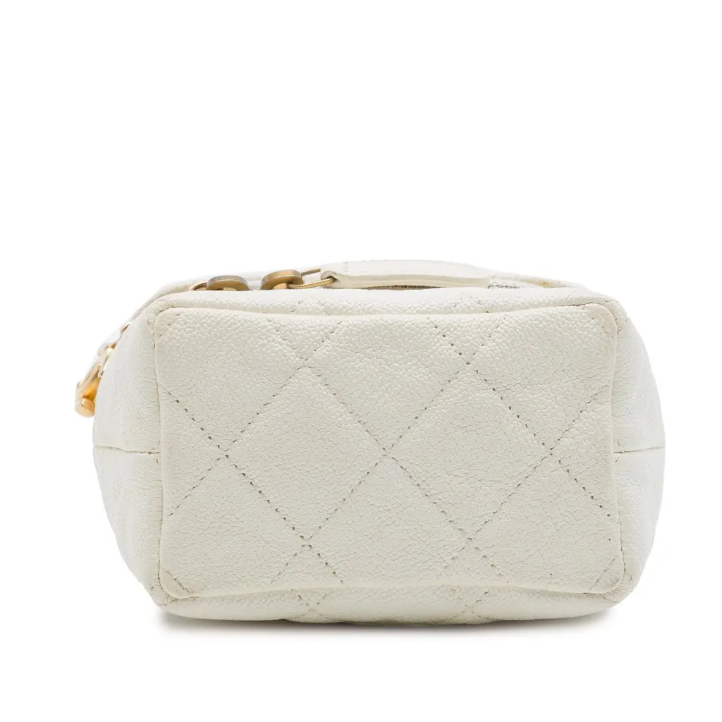 Chanel Mini Caviar Chain Zip Around Vanity Case White Leather Very good - Inside View