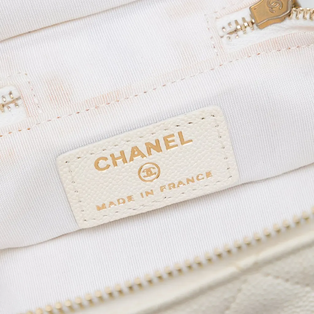 Chanel Mini Caviar Chain Zip Around Vanity Case White Leather Very good - Box View