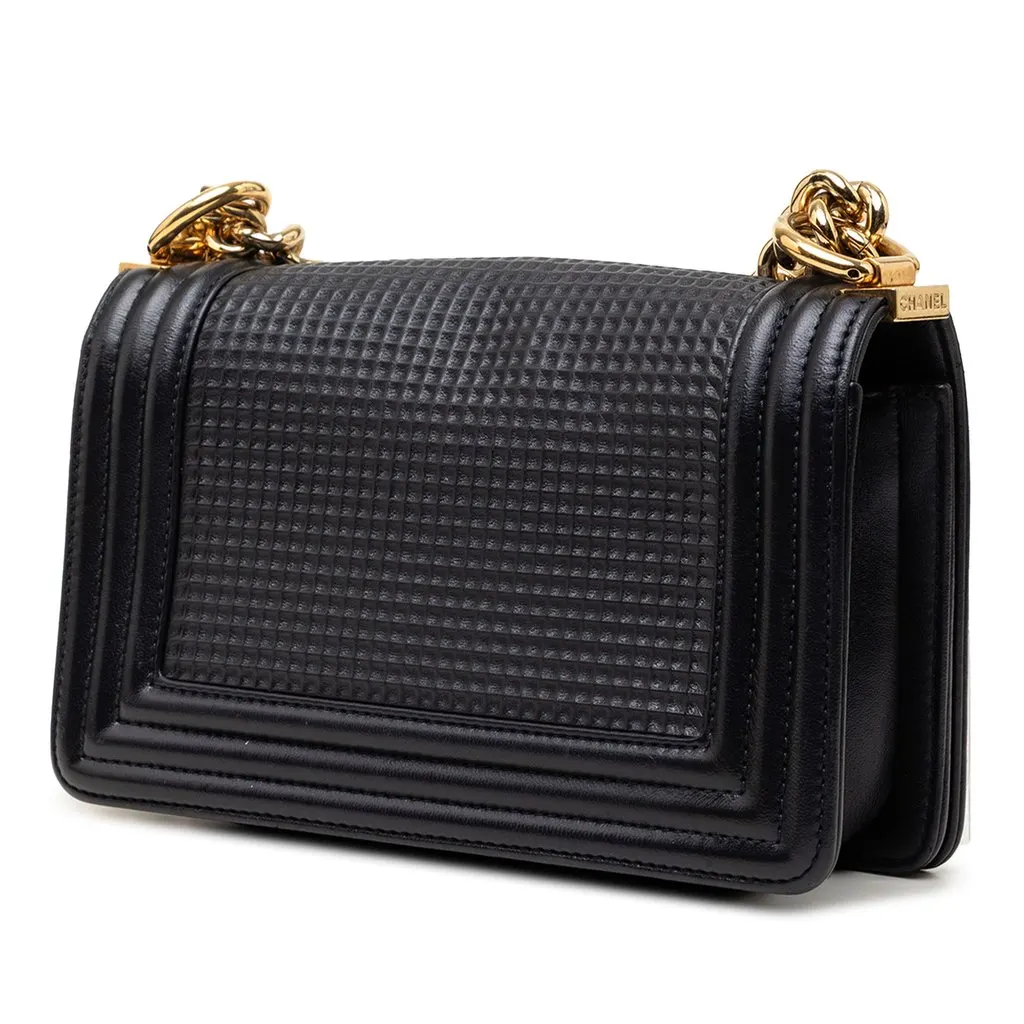 Chanel Small Lambskin Embossed Cube Boy Flap Blue Leather Very good - Back View