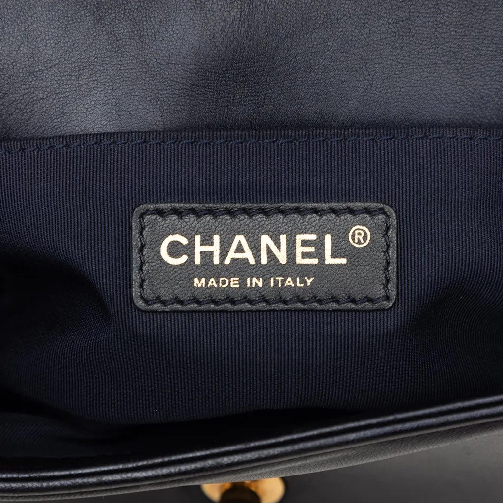 Chanel Small Lambskin Embossed Cube Boy Flap Blue Leather Very good - Box View
