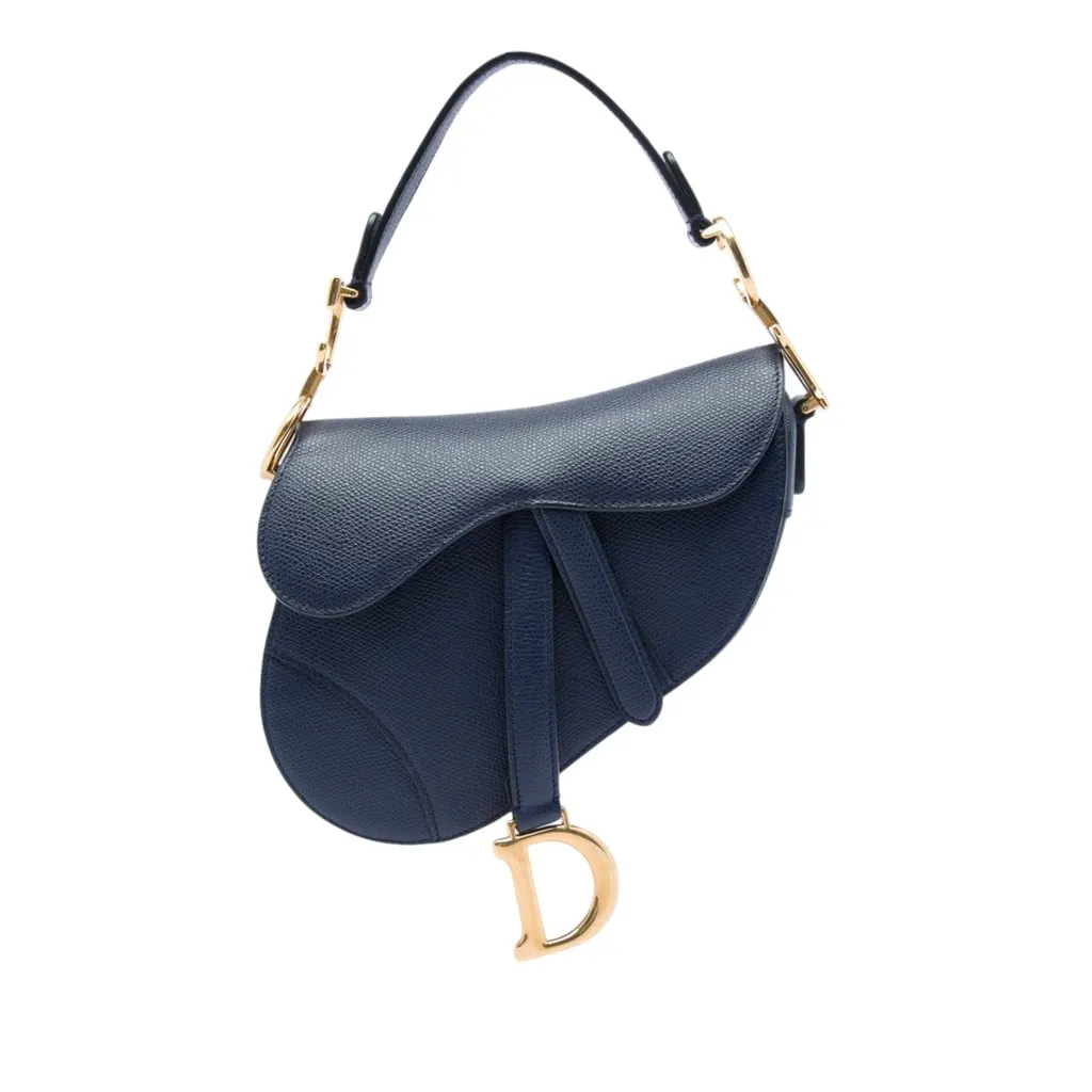 Dior Mini Grained Calfskin Saddle Bag Blue Leather Very good - Front View