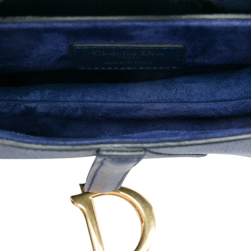 Dior Mini Grained Calfskin Saddle Bag Blue Leather Very good - Model View
