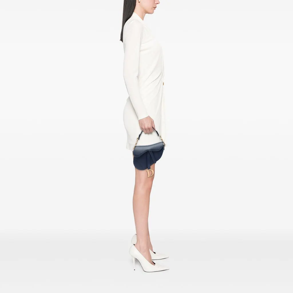 Dior Mini Grained Calfskin Saddle Bag Blue Leather Very good - Box View