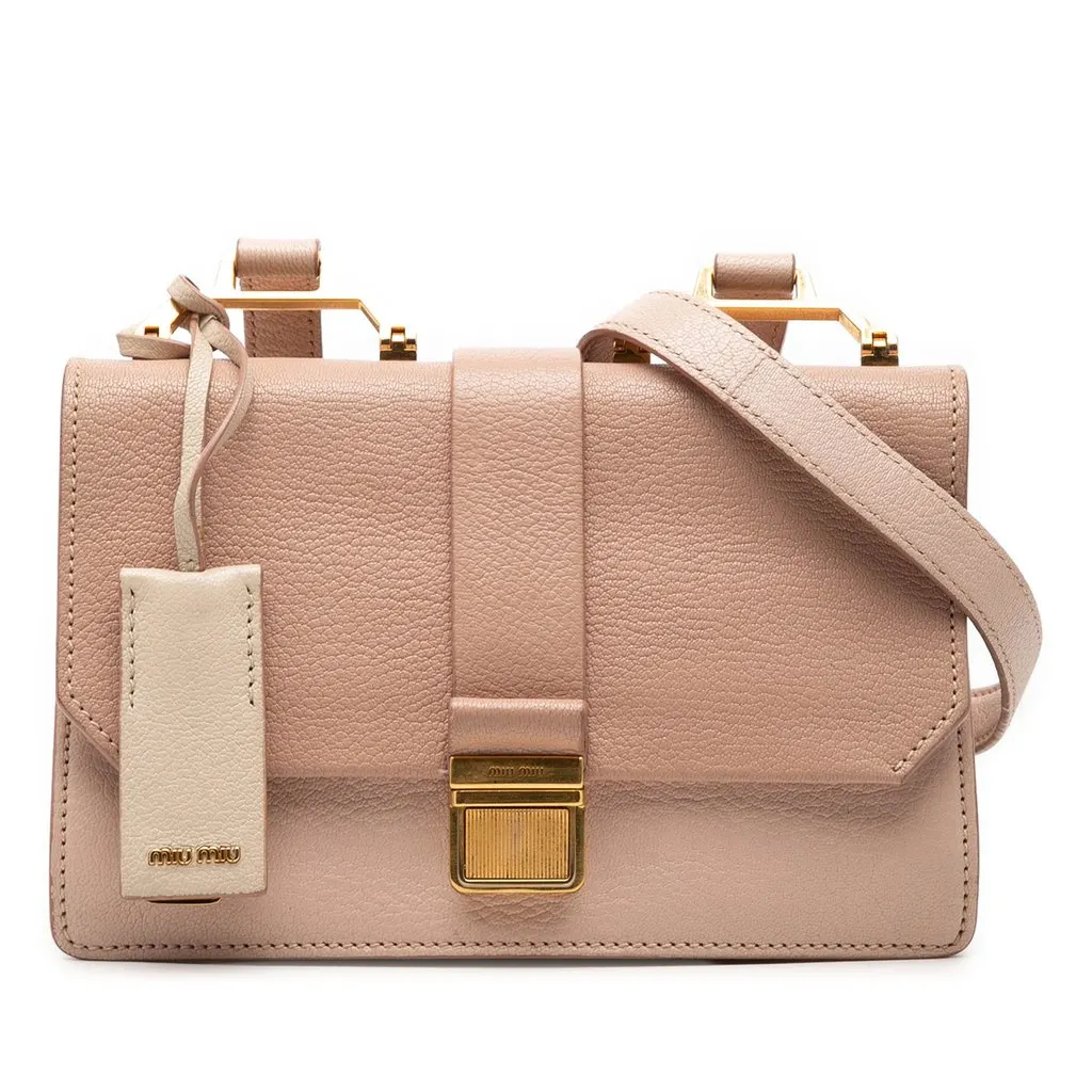 Miu Miu Bicolor Goatskin Madras Crossbody Brown Leather Very good - Front View