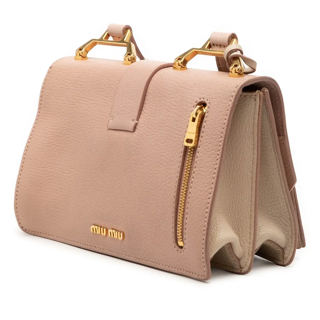 Miu Miu Bicolor Goatskin Madras Crossbody Brown Leather Very good - Back View