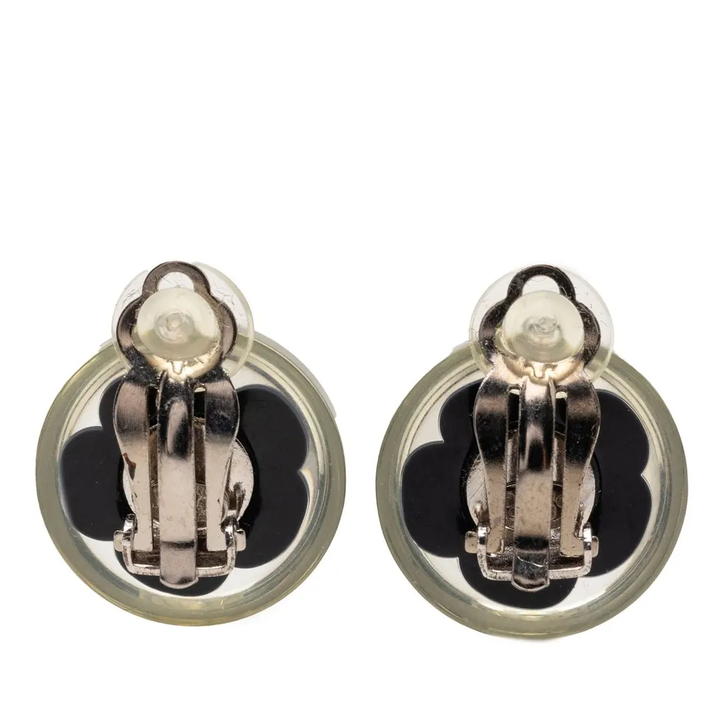 Chanel CC Resin Flower Clip On Earrings Black Plastic Very good - Back View