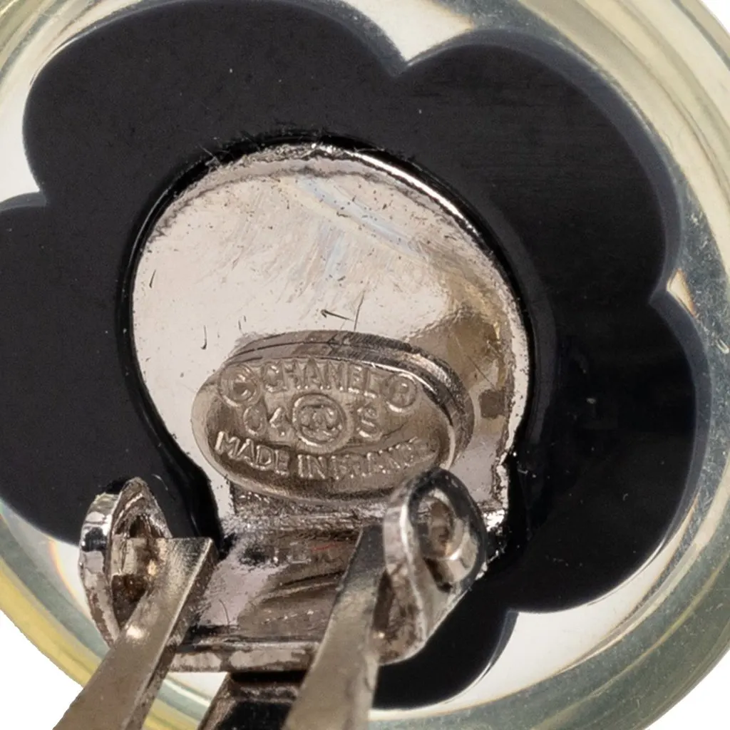 Chanel CC Resin Flower Clip On Earrings Black Plastic Very good - Inside View