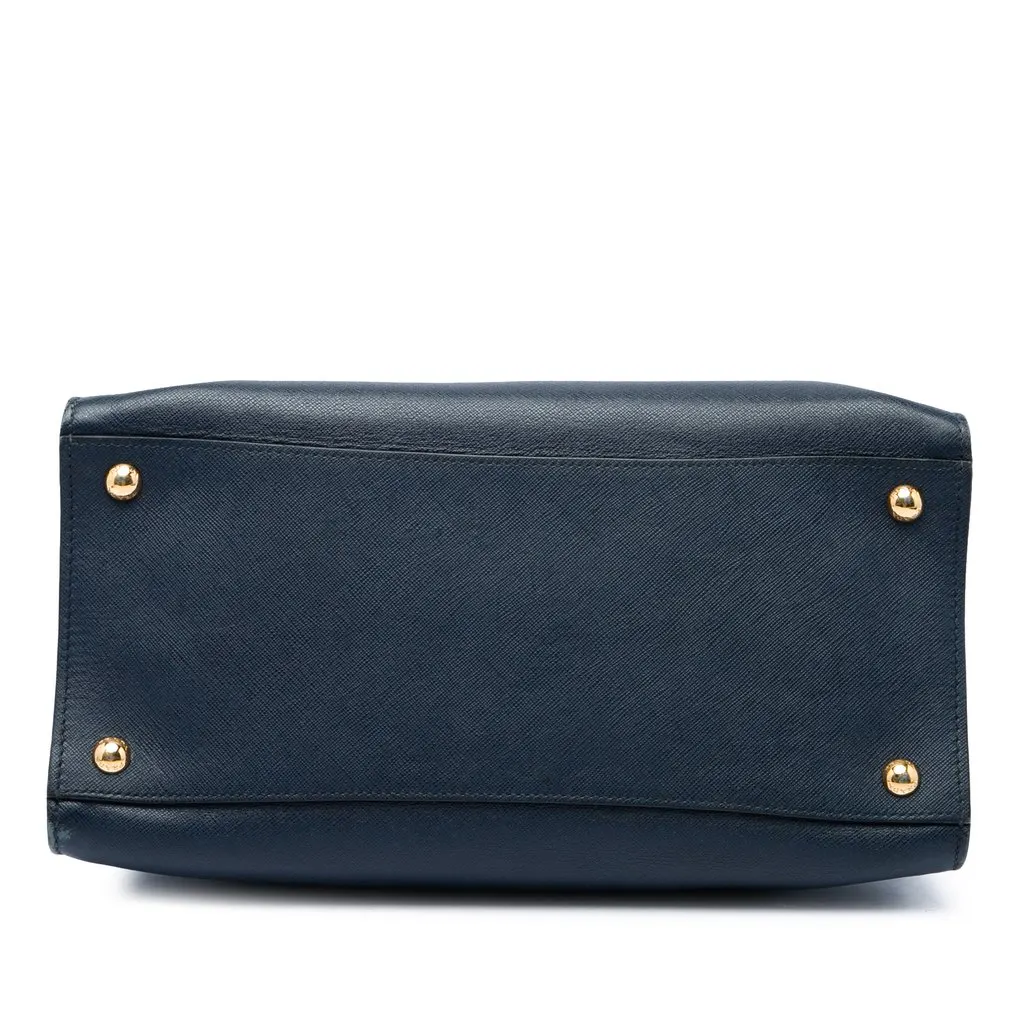 Prada Saffiano Soft Triple Pocket Tote Blue Leather Good - Inside View