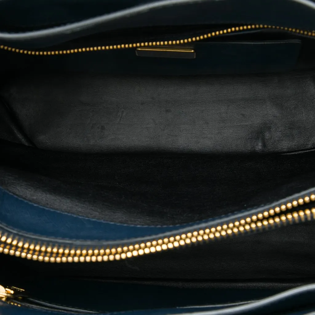 Prada Saffiano Soft Triple Pocket Tote Blue Leather Good - Model View