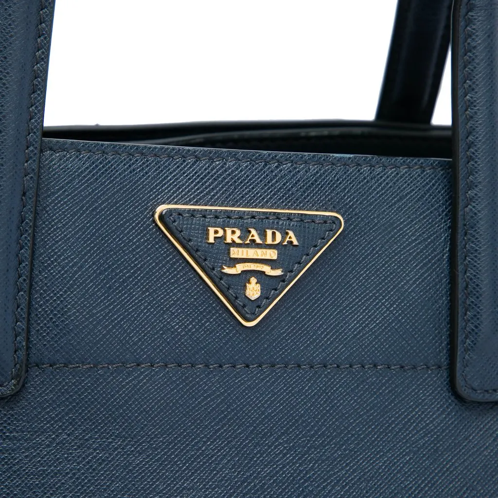 Prada Saffiano Soft Triple Pocket Tote Blue Leather Good - Box View