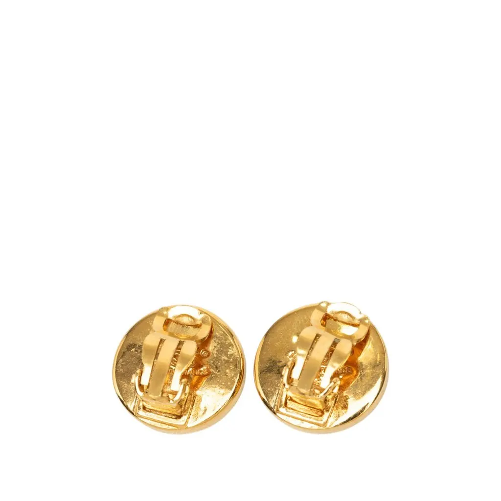 Chanel CC Gold Plated and Resin Round Clip On Earrings Gold Metal Very good - Back View
