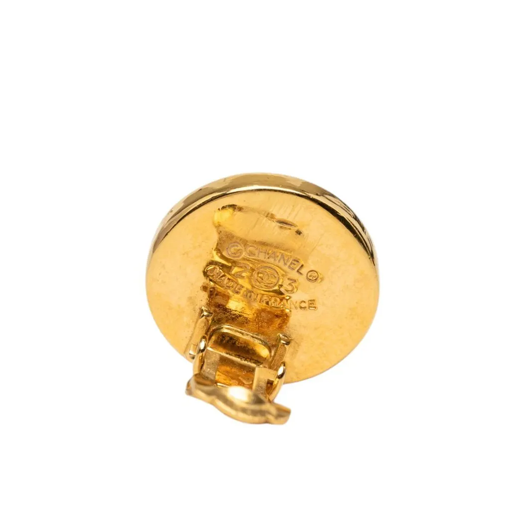 Chanel CC Gold Plated and Resin Round Clip On Earrings Gold Metal Very good - Inside View
