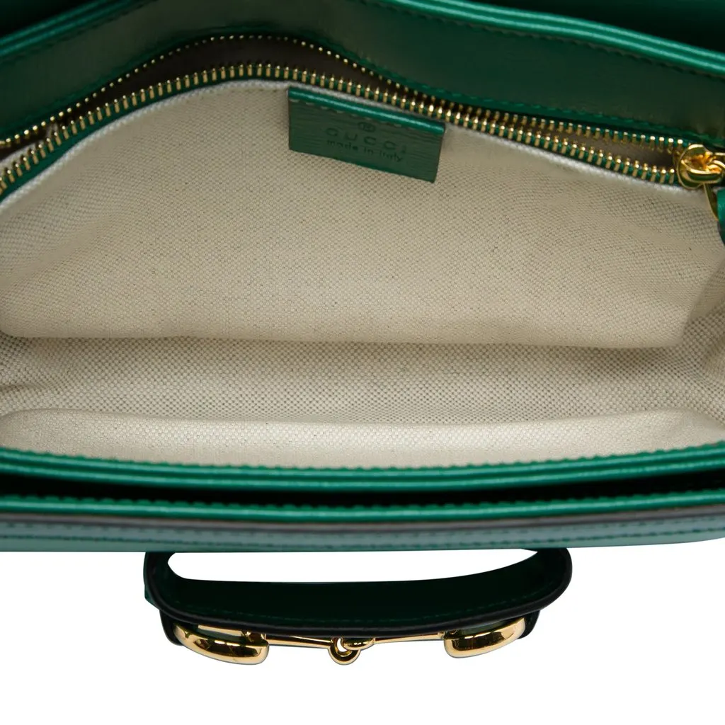 Gucci Medium Calfskin Horsebit 1955 Shoulder Bag Green Leather Good - Model View