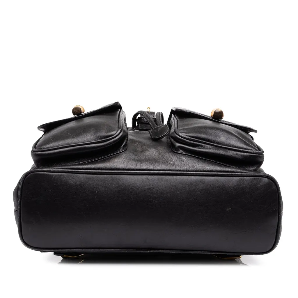 Gucci Large Calfskin Bamboo Drawstring Backpack Black Leather Good - Inside View