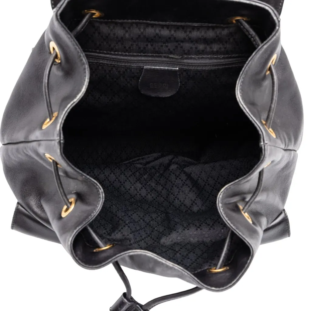 Gucci Large Calfskin Bamboo Drawstring Backpack Black Leather Good - Model View
