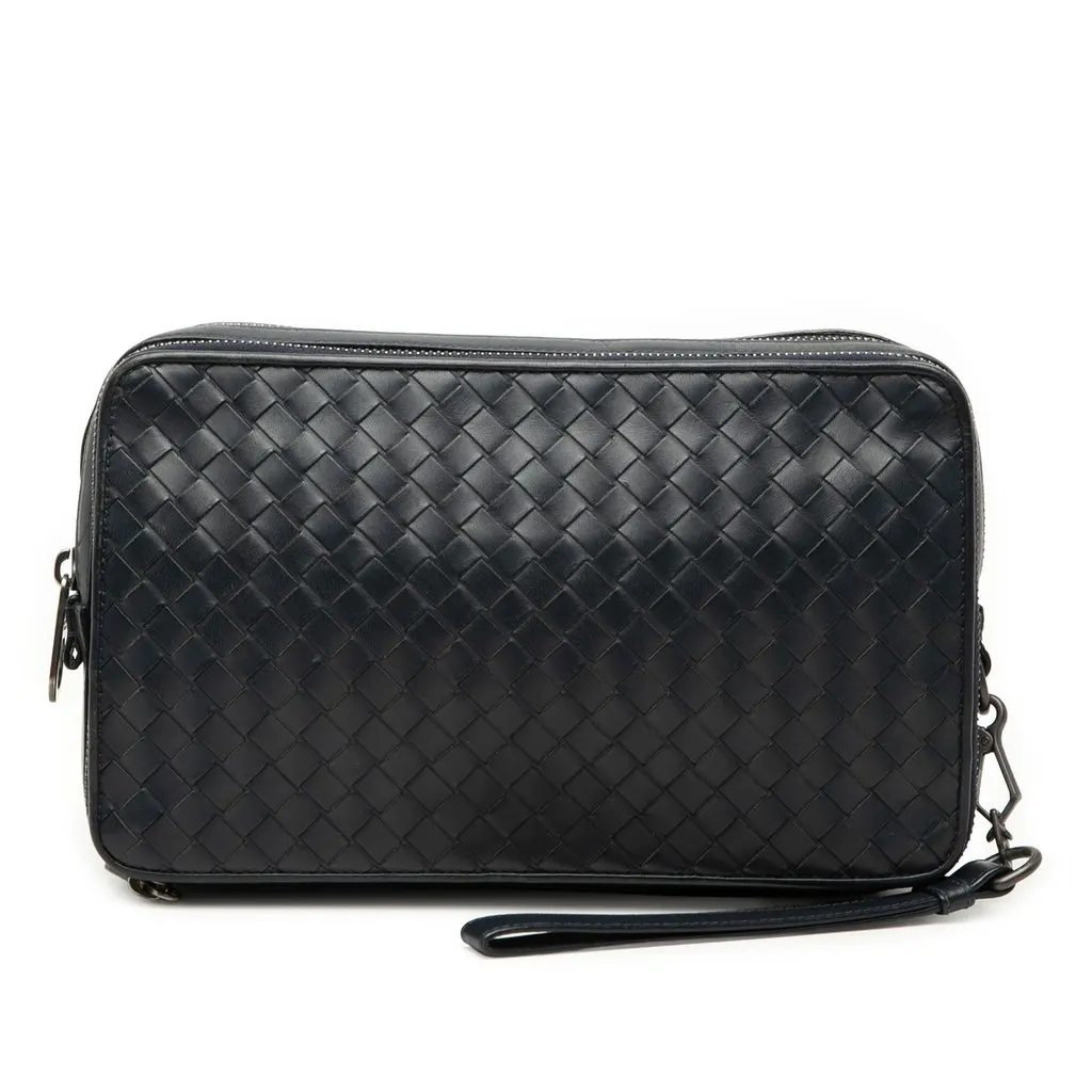 Bottega Veneta Nappa Intrecciato Wristlet Clutch Blue Leather Good - Front View