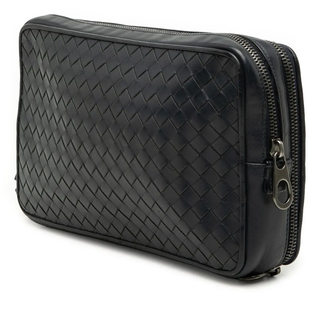 Bottega Veneta Nappa Intrecciato Wristlet Clutch Blue Leather Good - Back View