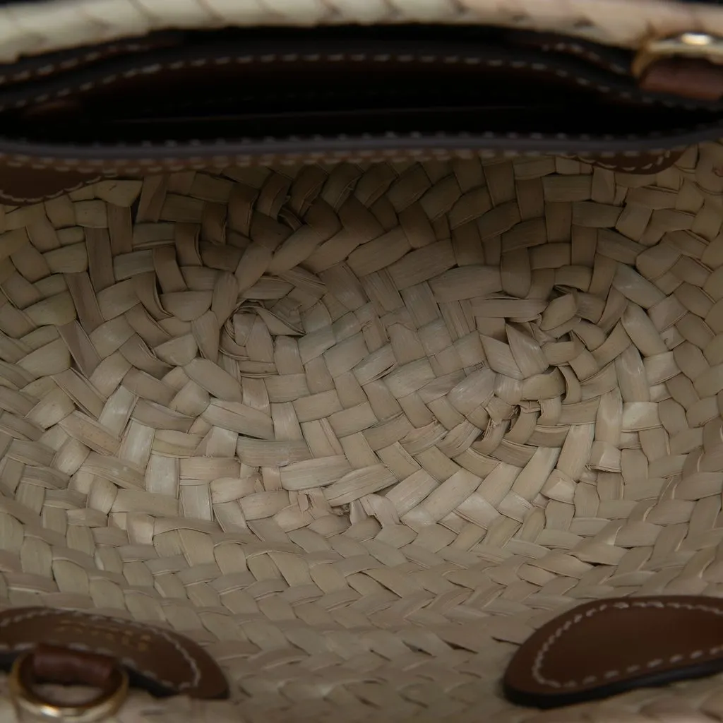 Miu Miu Raffia Logo Braided Top Handle Bag Beige Rattan Very good - Model View