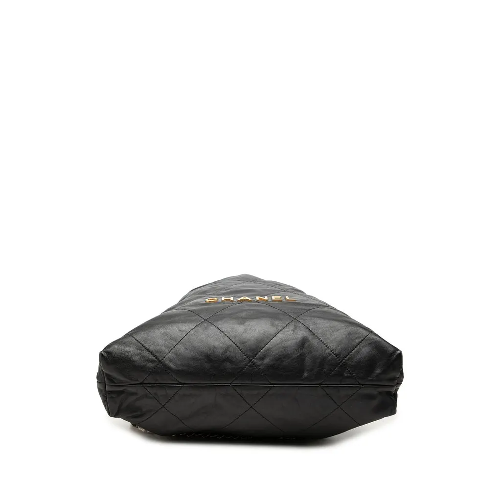Chanel Large Quilted Shiny Calfskin 22 Backpack Black Leather Good - Inside View
