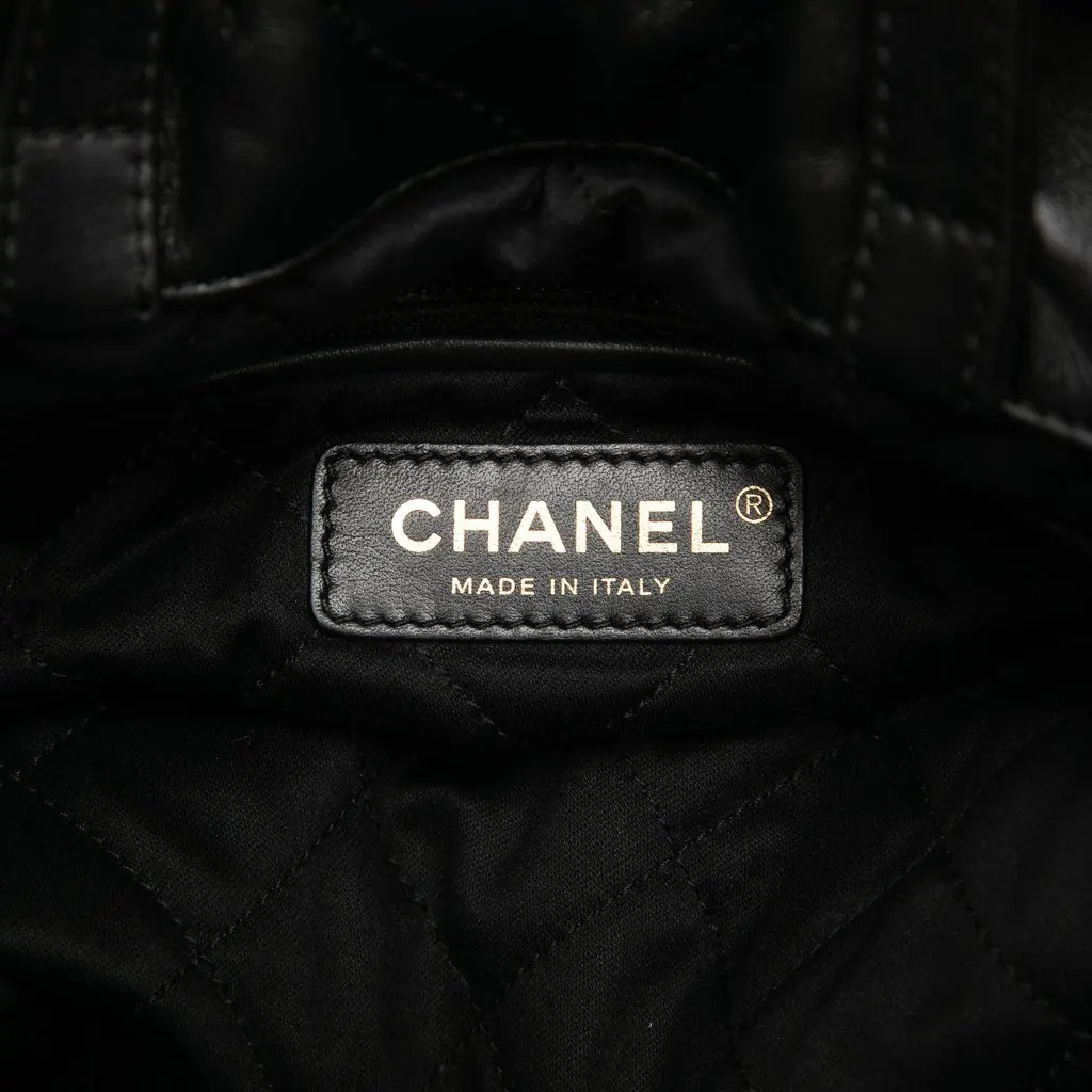 Chanel Large Quilted Shiny Calfskin 22 Backpack Black Leather Good - Box View