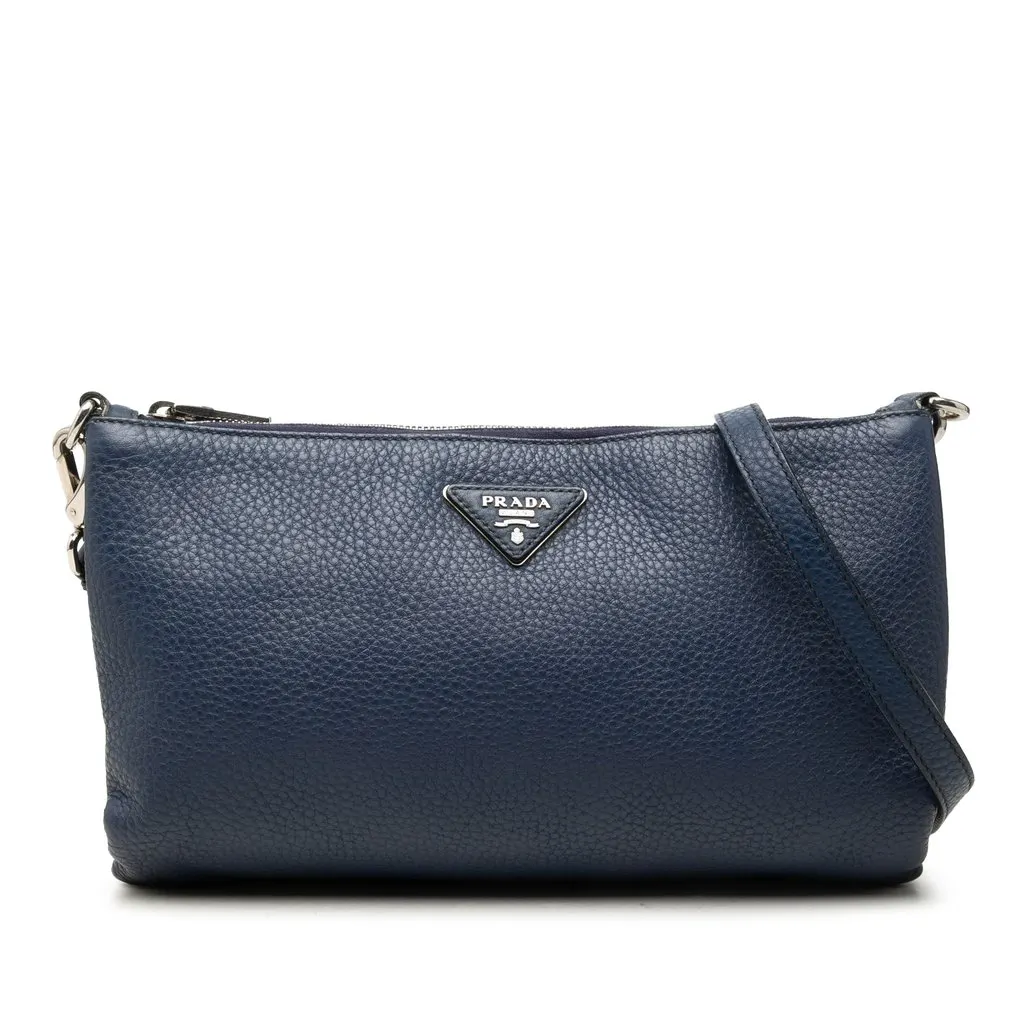 Prada Vitello Daino Crossbody Blue Medium Leather | Pre-Owne