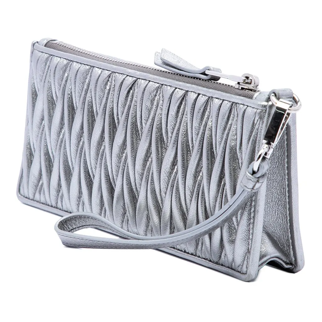 Miu Miu Metallic Matelasse Nappa Wristlet Clutch Silver Leather Very good - Back View