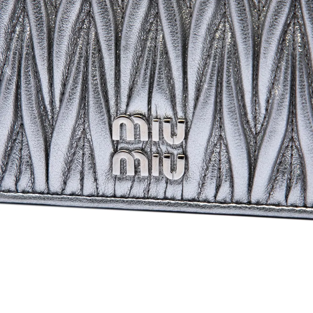 Miu Miu Metallic Matelasse Nappa Wristlet Clutch Silver Leather Very good - Box View