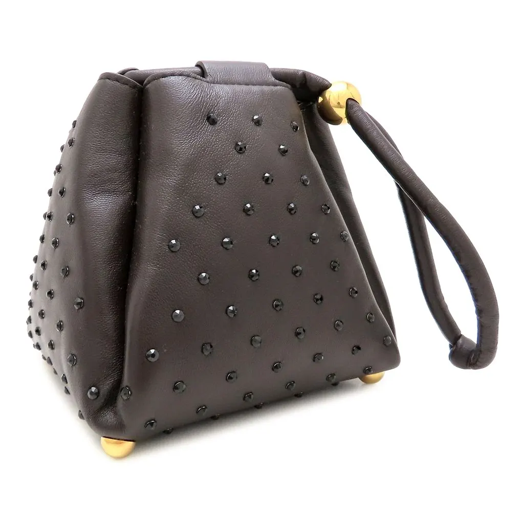Bottega Veneta Crystal Embellished Lambskin Square Puffy Bag Brown Leather Very good - Front View