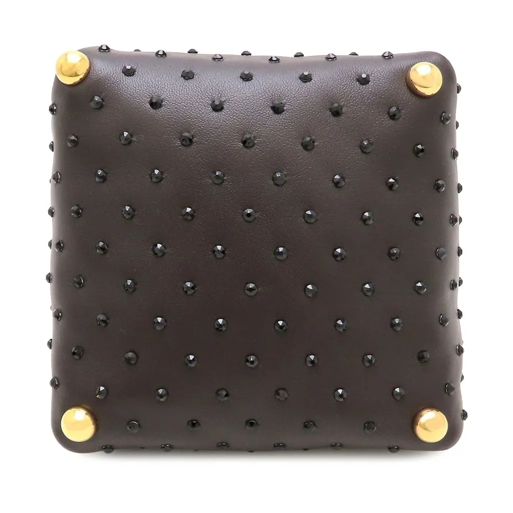 Bottega Veneta Crystal Embellished Lambskin Square Puffy Bag Brown Leather Very good - Inside View
