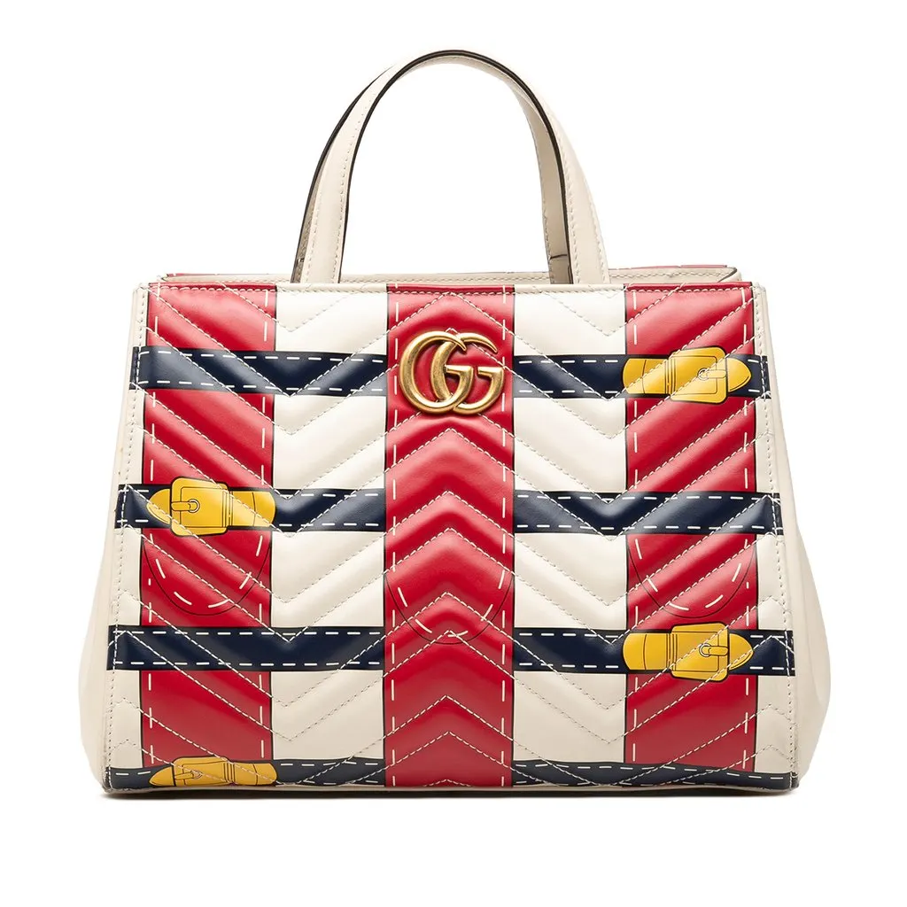 Gucci Small GG Marmont Matelasse Calfskin Trompe L Oeil Satchel White Leather Good - Front View