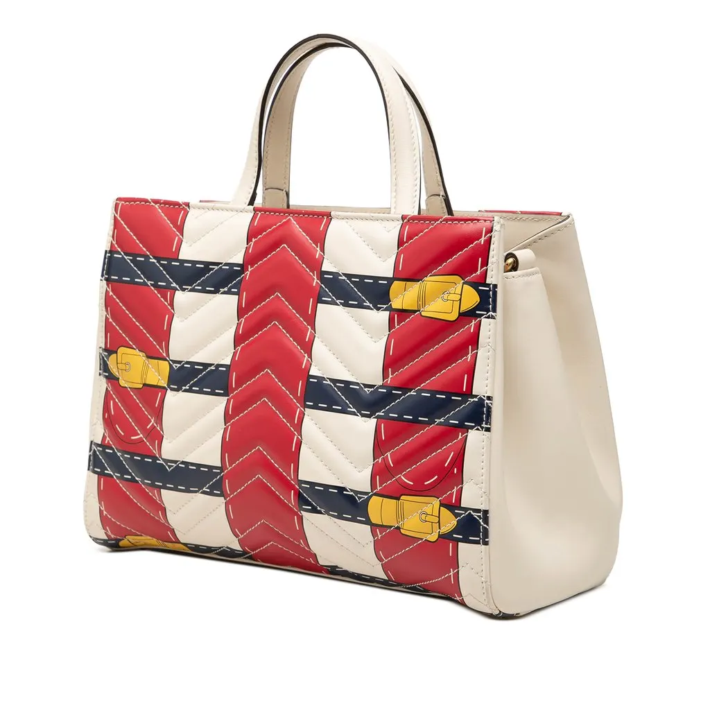 Gucci Small GG Marmont Matelasse Calfskin Trompe L Oeil Satchel White Leather Good - Back View
