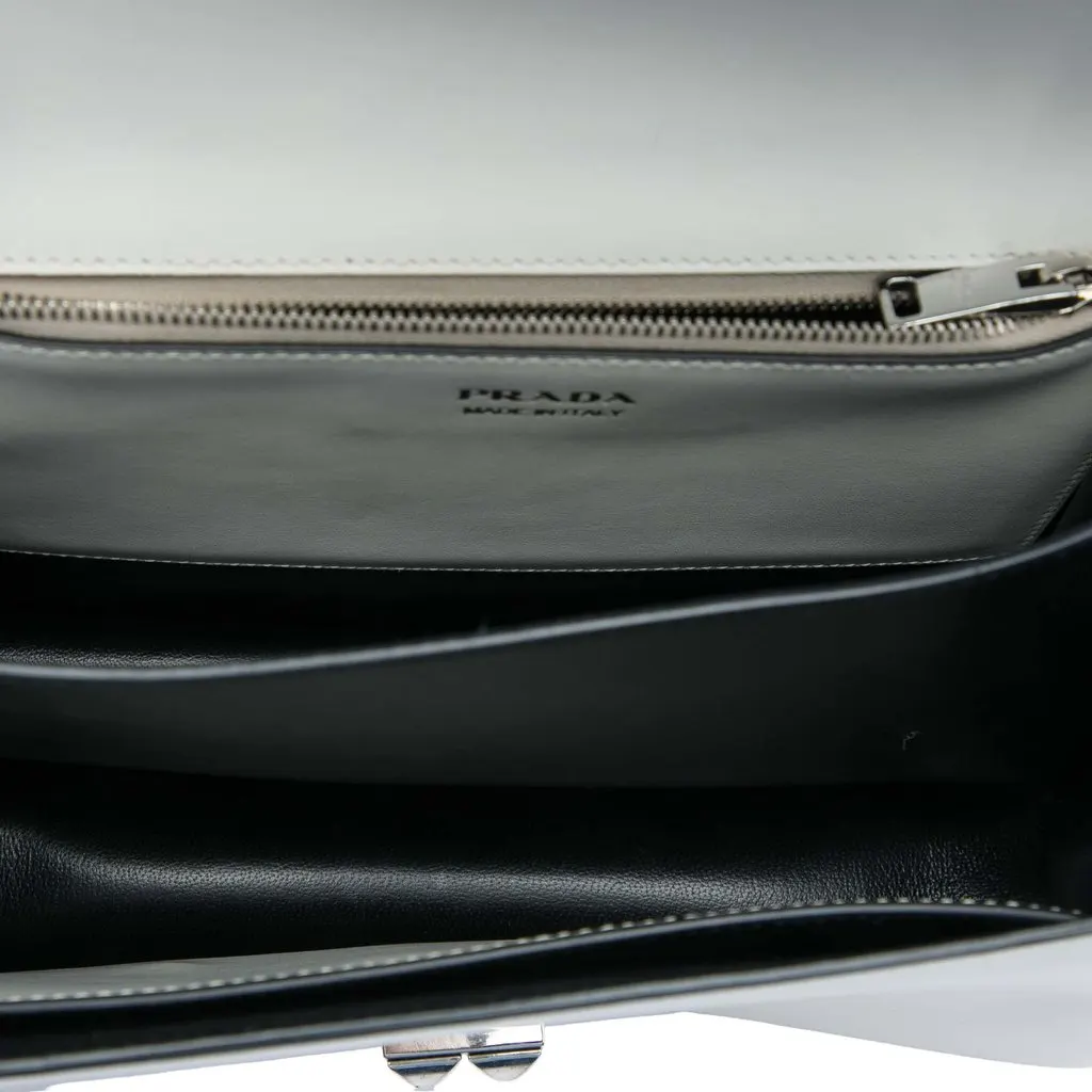 Prada City Calf and Saffiano Studded Elektra Satchel White Leather Very good - Model View